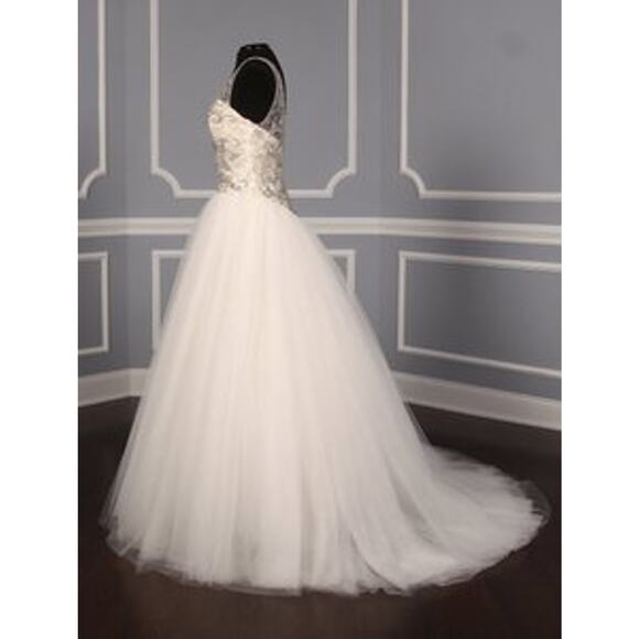 KENNETH POOL Giada K436 V Neck Sleeveless Ballgown Beaded Tulle Wedding Dress 10 - Picture 6 of 12